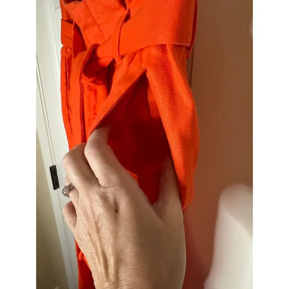 Banana Republic High Waist Paper bag Wide Leg Linen Cotton Pants Orange Size 0